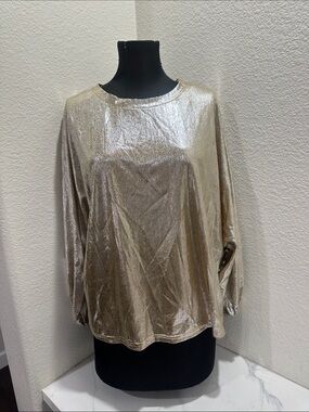 glam Metallic Gold Long Sleeve Shimmer Top